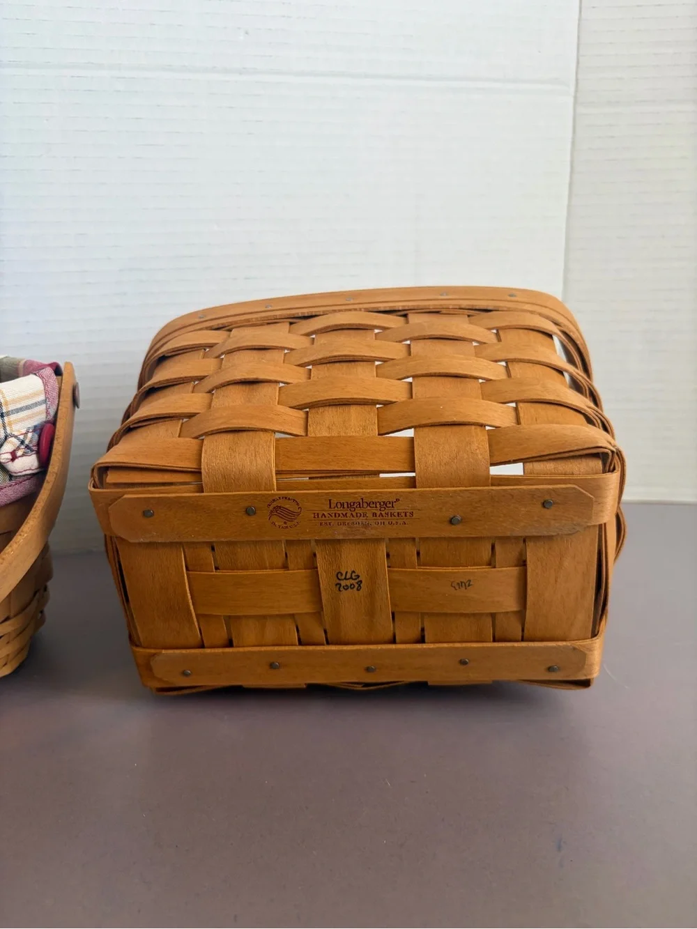 Longaberger Woven Basket Pair with Plaid Liner - Brown & Multicolor